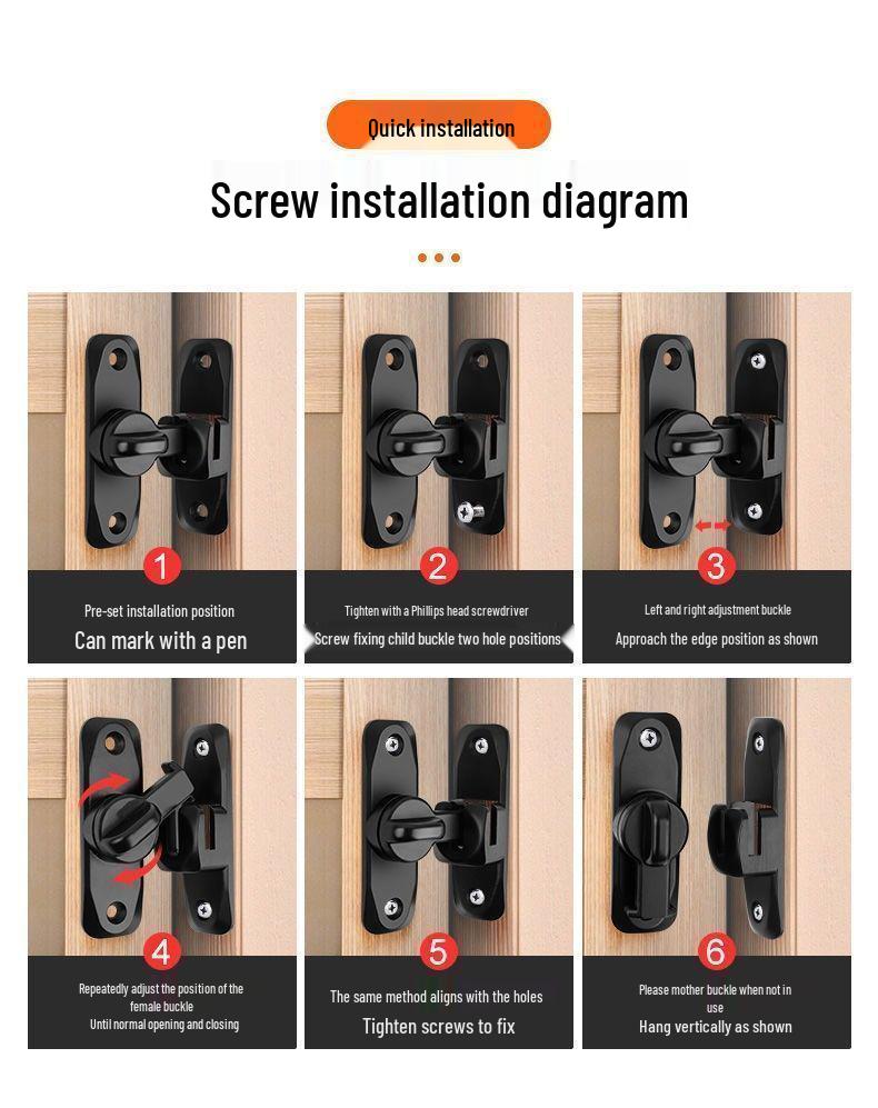 Замок амбарной двери 90°: Защелка без сверления, Карманная пряжка для раздвижной двери, Антивандальный болт