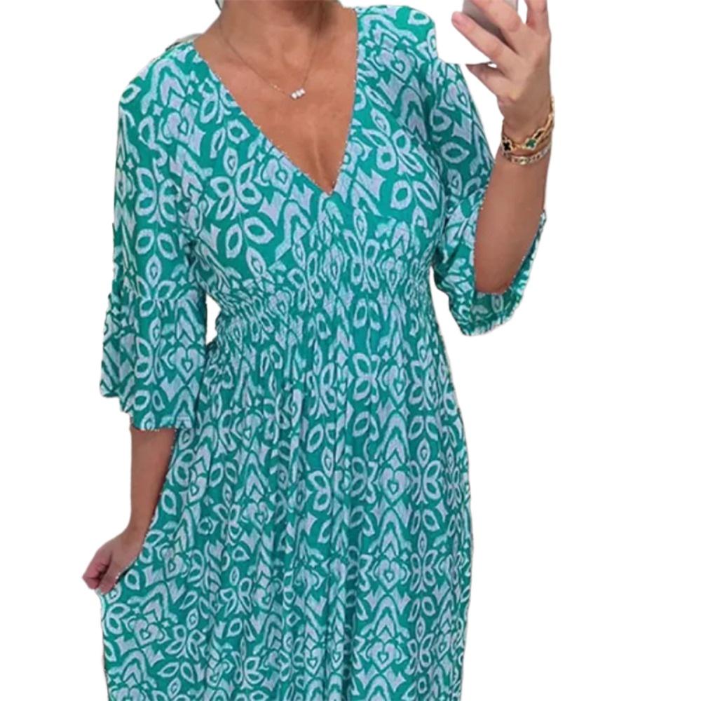 HNXC Женская мода Лето Весна с цветочным принтом и рукавом 1/2 с v-образным вырезом повседневные платья