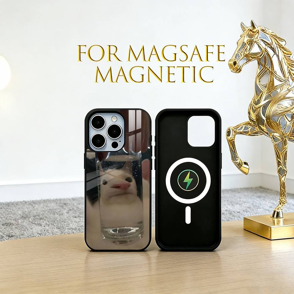 Забавный чехол для телефона с кошкой Чехол для телефона для iPhone 17, 16, 15, 14, 13, 12, 11 Plus, Pro Магнитный для Magsafe Беспроводная зарядка