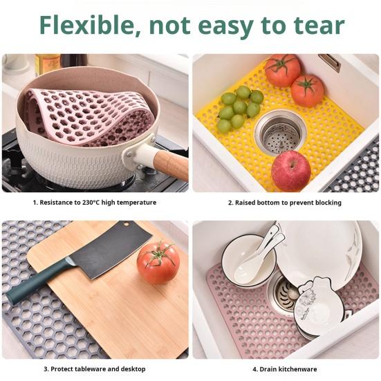 Silicone Sink Mat with Center Drain Heat-Resistant Flexible Non-Slip Design Easy To Clean