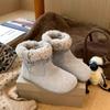 Soft Leather Velvet Birkenstocks Women's Round Head Retro Fluffy Short Boots Flat Cotton Shoes Warm Plush Snow Boots