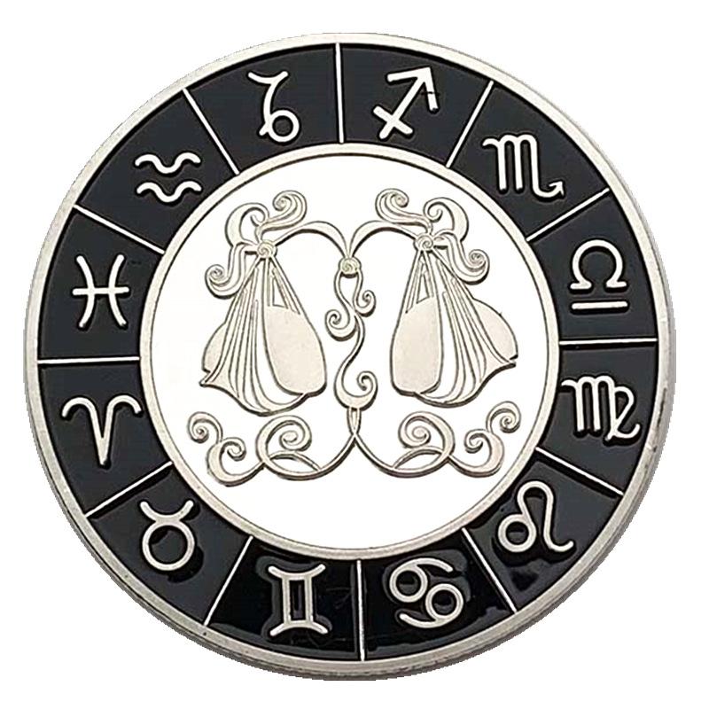 European and American zodiac signs, diamond encrusted coins, silver plated, Pisces commemorative coins, collectibles, Tarot love coins, coins
