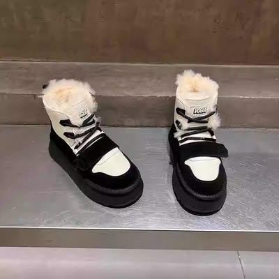 Женские новые модные универсальные теплые хлопковые ботинки на толстой подошве на липучке с бархатной подкладкой