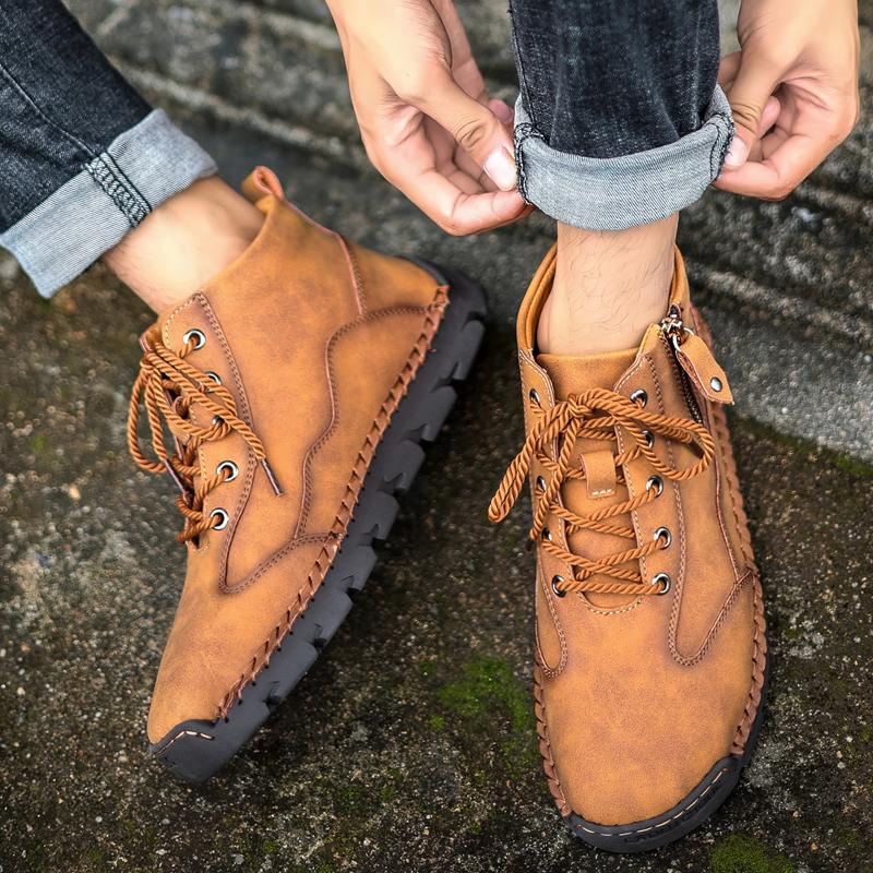 Мужская повседневная обувь 38–48 с высоким берцем, кожаная обувь большого размера в британском стиле в стиле ретро для вождения автомобиля
