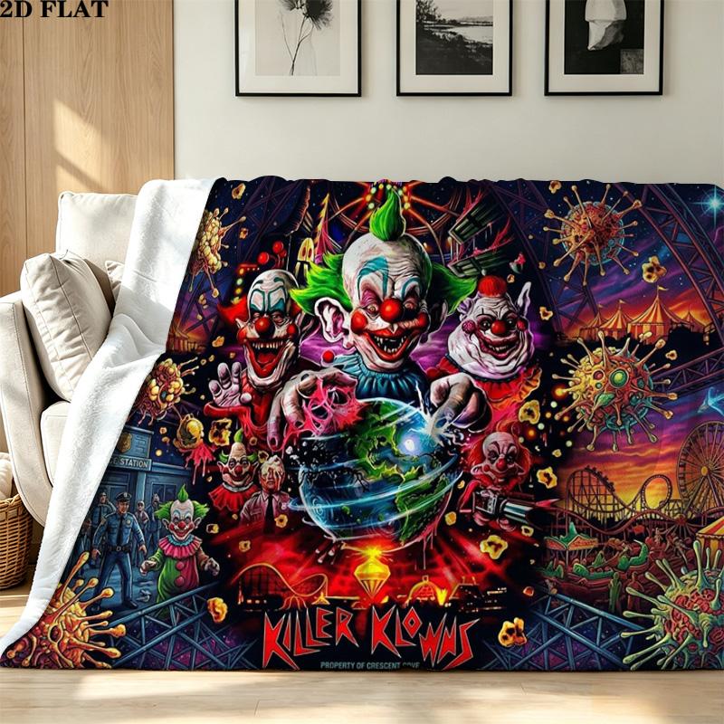 Killer Clown Horror Print Flannel Blanket High Quality Warm Comfortable Cover for All Seasons Perfect for Gifts Home Decor