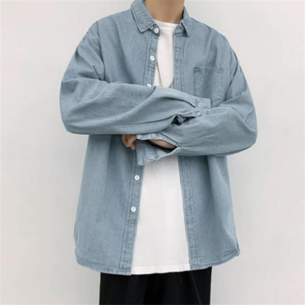 New Arrivals Open Run Unisex Classic Denim Long Sleeve Shirt Loose Fit