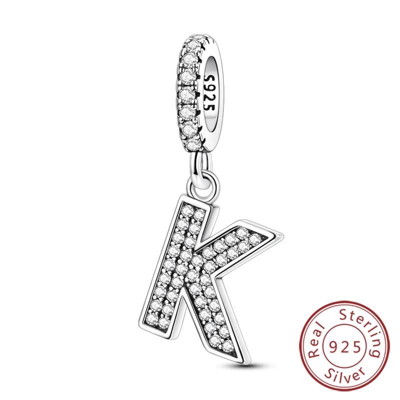 925 Silver Simple A-Z White Zircon 26 Letters Charms Beads Fit Bracelet Women Jewelry DIY Birthday Anniversary Gift