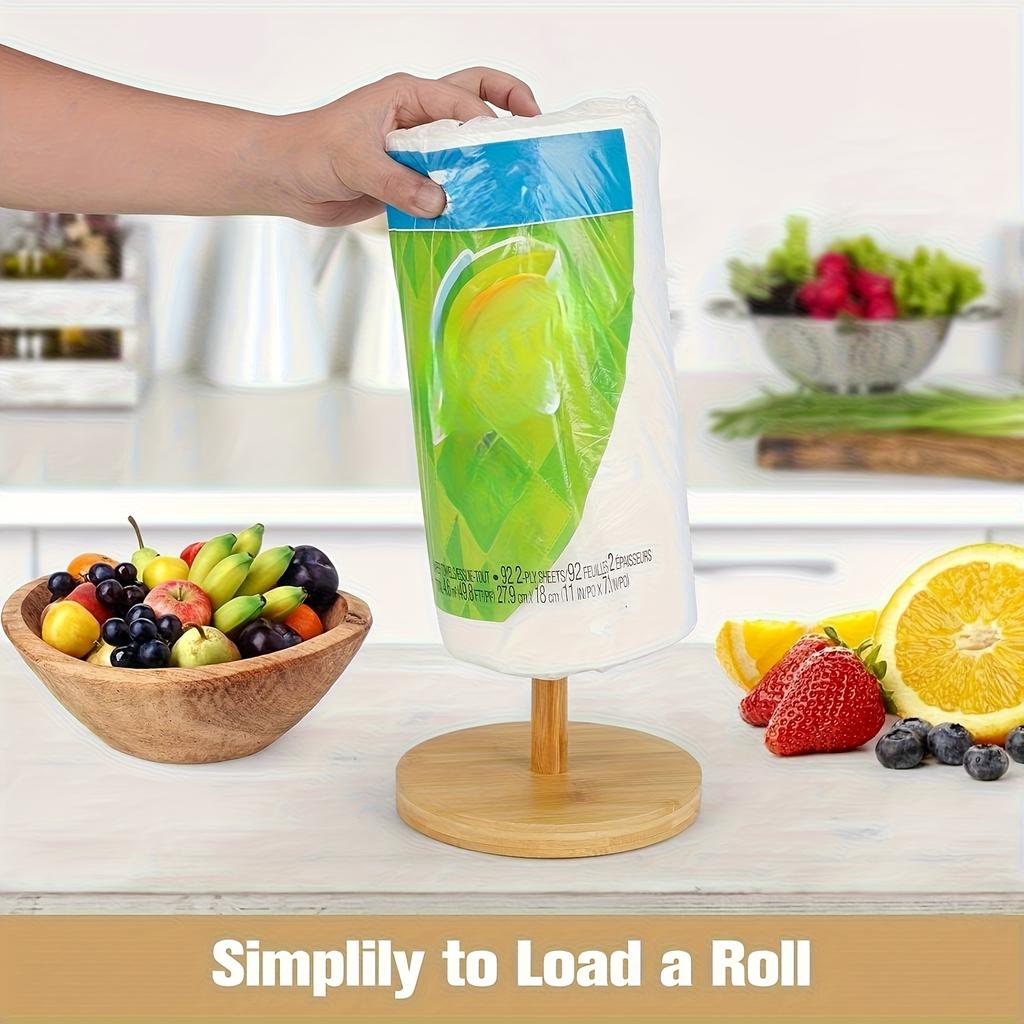 Wood Paper Towel Holder Durable Anti-Skid Tissue Vertical Stand Rack Hook For Kitchens Bathrooms Living Rooms