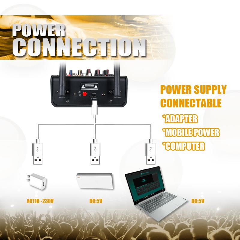 4-канальная аудио DJ-микшерная консоль с Bluetooth-микшером, UHF-беспроводным микрофоном для домашнего караоке, сцены, студии