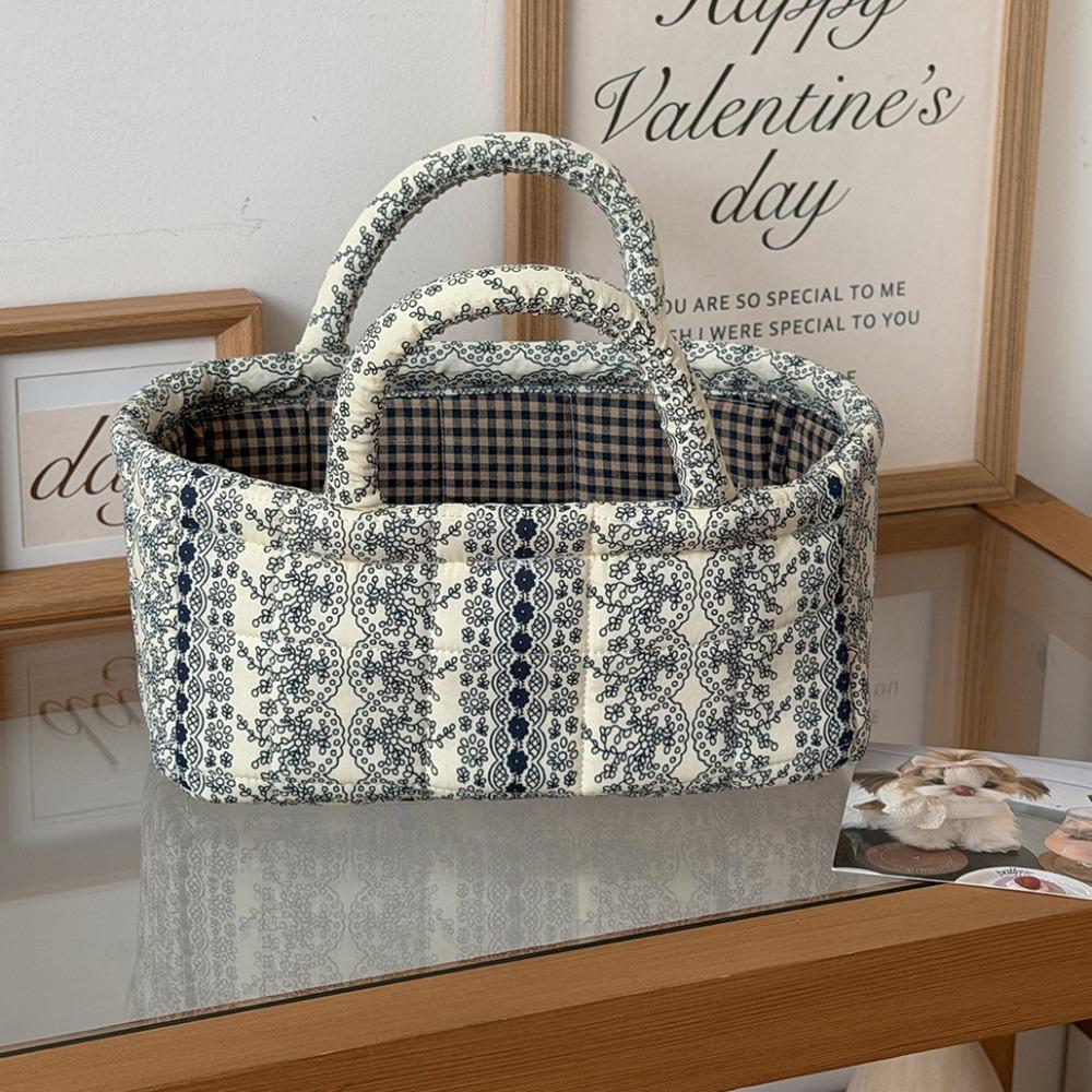 Open Top Quilted Storage Basket Dual Handles Laundry Basket With Handles Desktop Organization