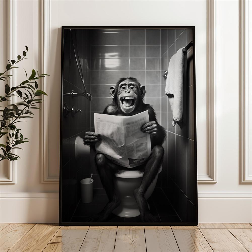 Funny Raccoon Wall Art Print Black and White Animal Decor for Bathroom Humor Decor For Toilet Funny Monkey Bathroom Poster