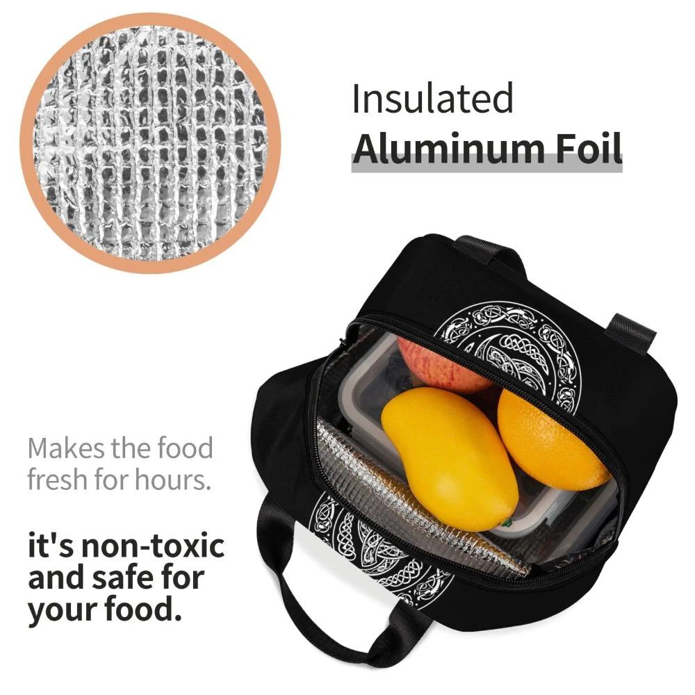 Viking Amulet Black and White Geometric Print Lunch Bag Portable Thermal Cooler Insulated Bento Box for Kids Food Tote Bags