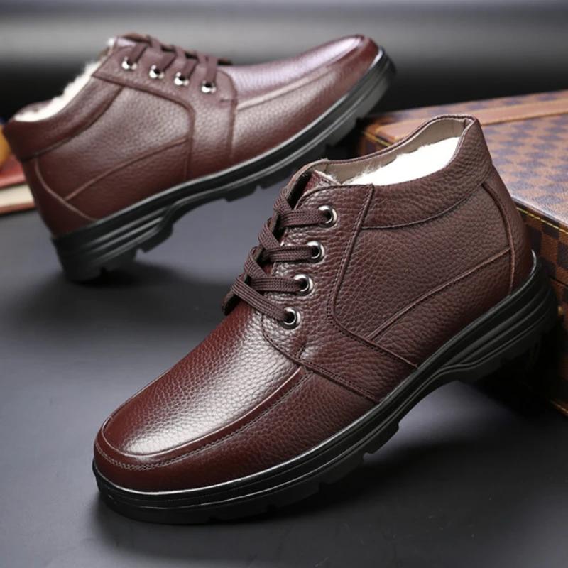 Fashion Fashion Men's Winter Snow Boots Waterproof Genuine Leather Sneakers Warm Non-Slip Shoes Black Chelsea Boots Male Ankle Booties