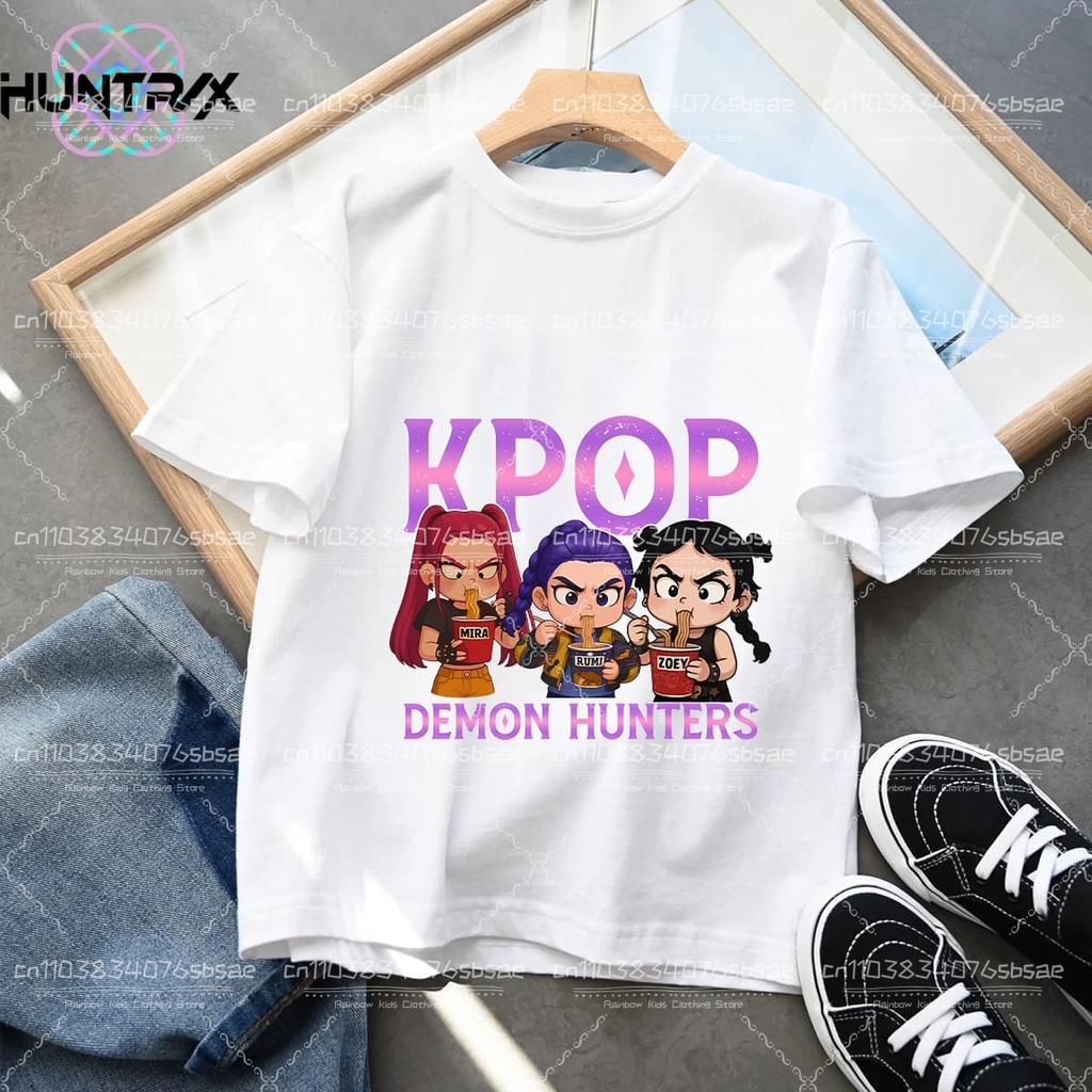 Модная повседневная детская футболка K-Pop Охотники на демонов Крутая футболка для девочек Топ Забавная футболка с принтом Детские футболки