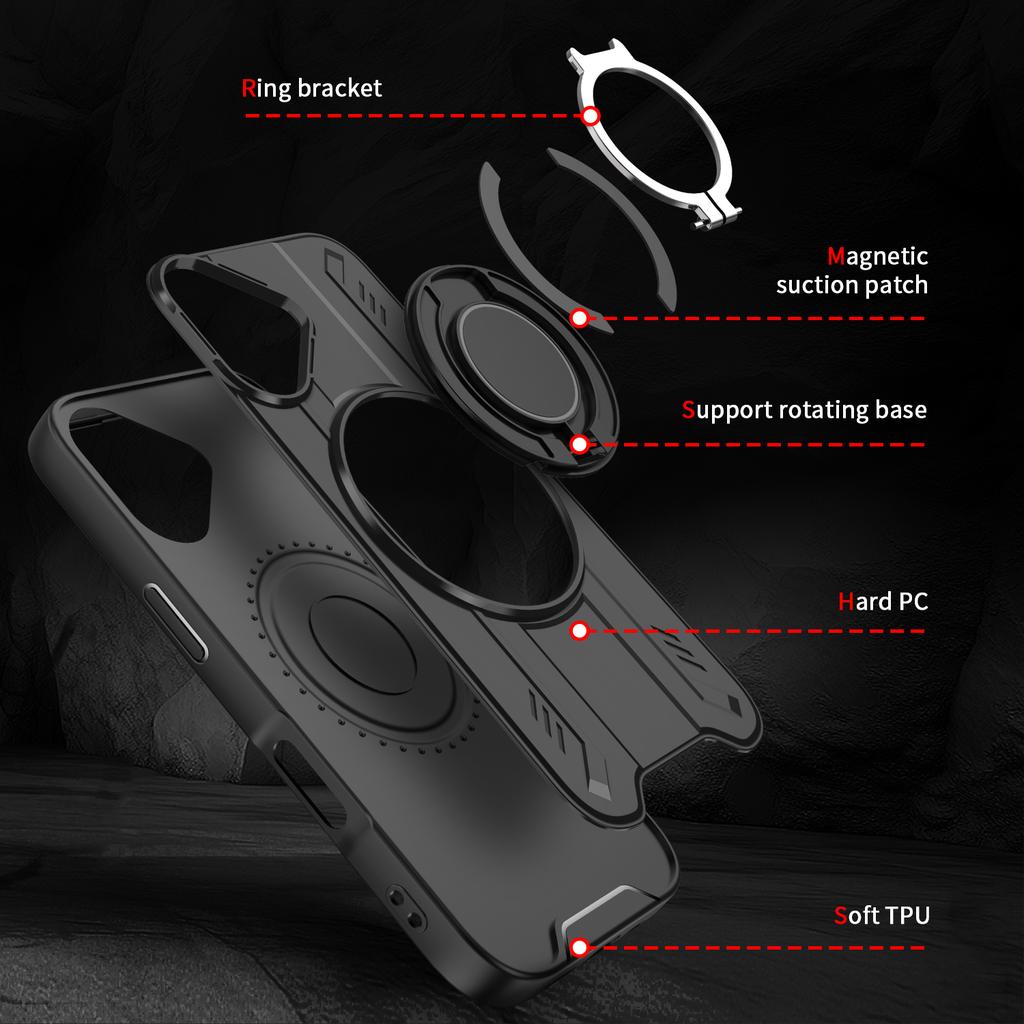 For iPhone 16 Plus Case Compatible with MagSafe Rotating Ring Kickstand PC + TPU Shockproof Phone Cover