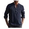Men's Long Sleeve Stand Neck Casual Tops Beach Spring Solid Color Cotton Linen Shirt