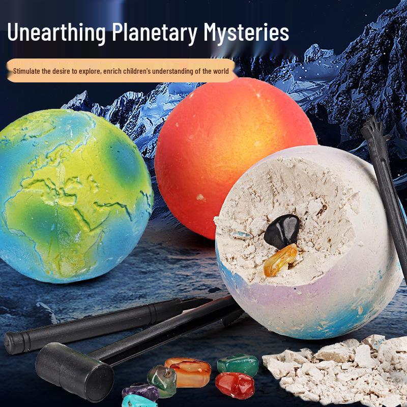 Детский набор для раскопок «Солнечная система»: Образовательный квест с восемью планетами-шарами и драгоценными камнями