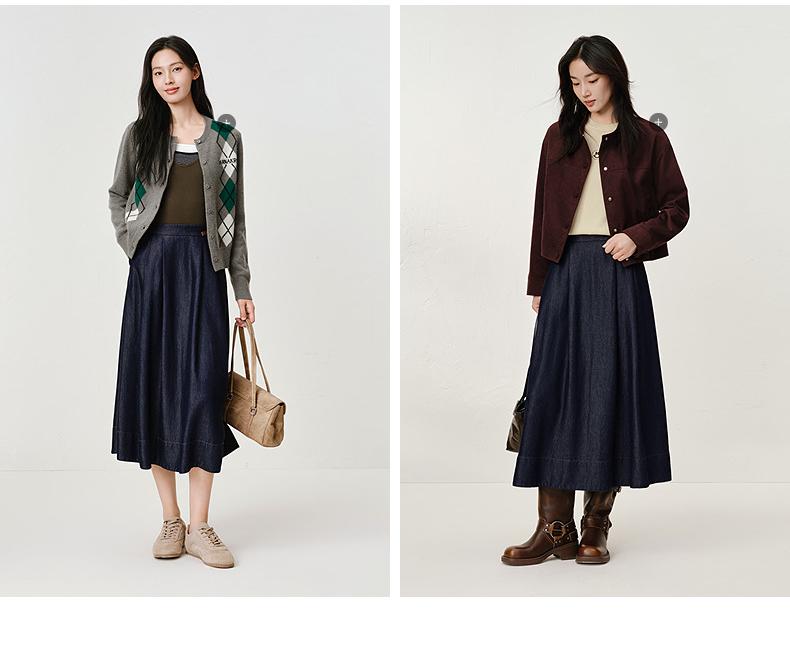 Jiuzi Anna Kou Casual and Fashionable Lyocell A-line Denim Umbrella Skirt Half Skirt Women's 2025 Autumn New Style