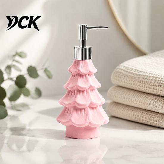 Creative Christmas Gifts for Her Tree Soap Dispenser, Flocking Effect Refillable Lotion Sturdy Resin Bottle Countertop Pump Bottle, Reusable Dispenser