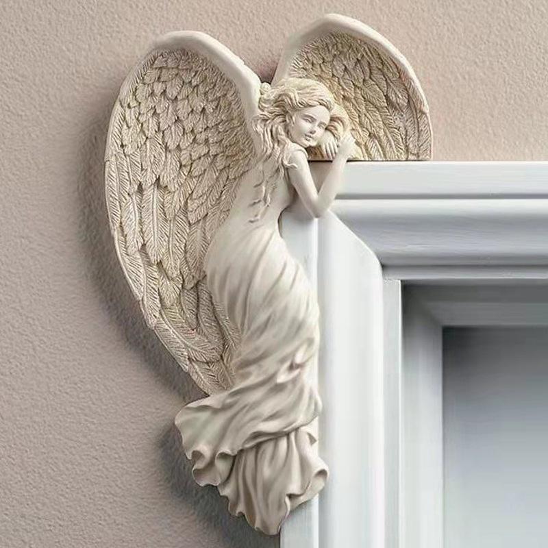 Angel Wings Resin Craft Door Frame Ornament Angel Winged Goddess Pendant Indoor/Outdoor Garden Door Decoration Home Gifts Left Right Wings KTY