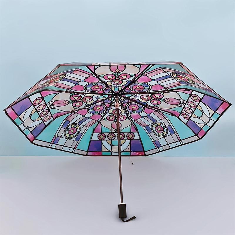 Automatic Church Retro Transparent Large Umbrella Stained Glass Transparent Umbrella Romantic Sunny Dual Use Of Rain And Light
