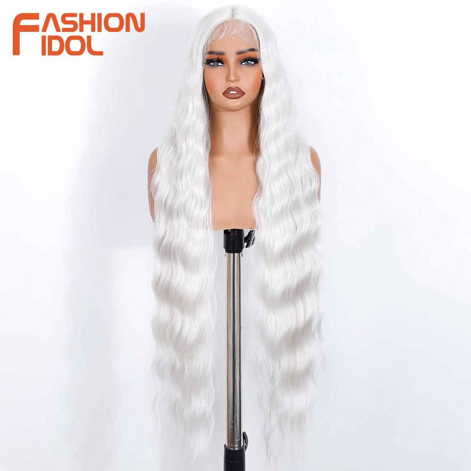 FASHION IDOL 36-дюймовые боди-волнистые парики с кружевной передней частью, синтетические кудрявые волосы, волнистый пробор, кружевные парики для женщин, омбре блонд, мягкие парики для косплея