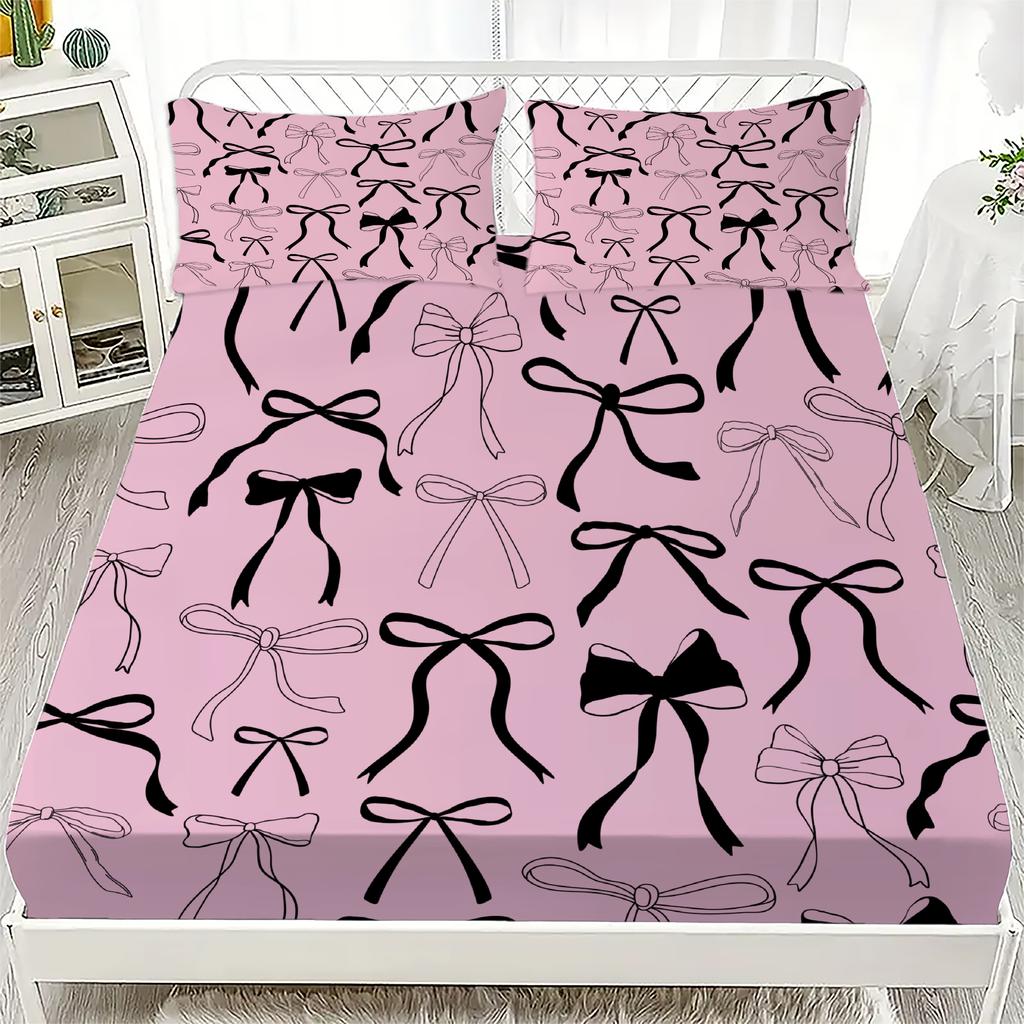 Персонализированный комплект простыней на резинке с бантом Персонализированный комплект постельного белья с бантом Удобный, приятный к коже, милый стиль 120x220см