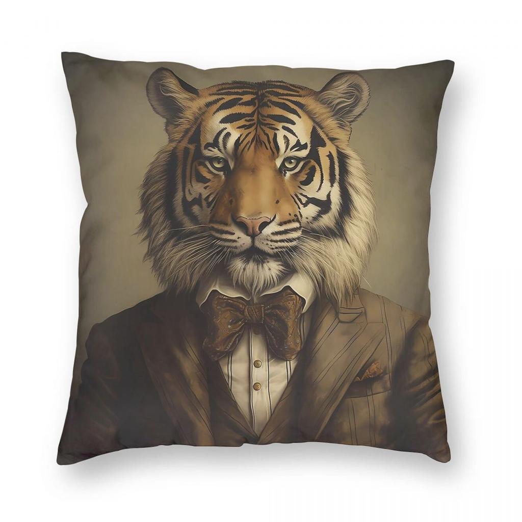 Tiger In A Suit Victorian Pillowcase Polyester Linen Velvet Pattern Zip Decorative Pillow Case Car Cushion Cover