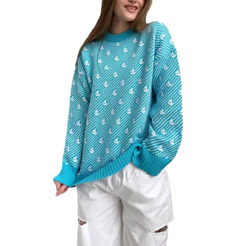 Женские свитера осень-зима свободные объемные вязаные свитера-пуловеры повседневные топы с длинным рукавом и круглым вырезом легкие свободные милые свитера для женщин