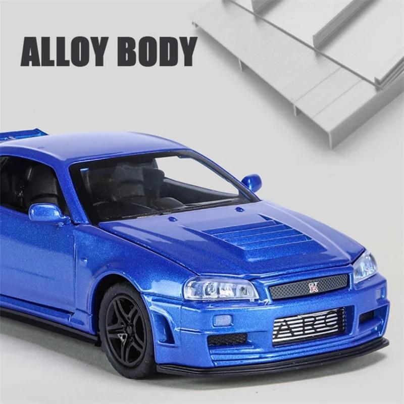 Масштаб 1/32 Nissan GTR R34 SKYLINE Fast Alloy Simulation Car Model Diecasts & Toy Vehicles and Furious Cars Decoration Toys for Children Boy