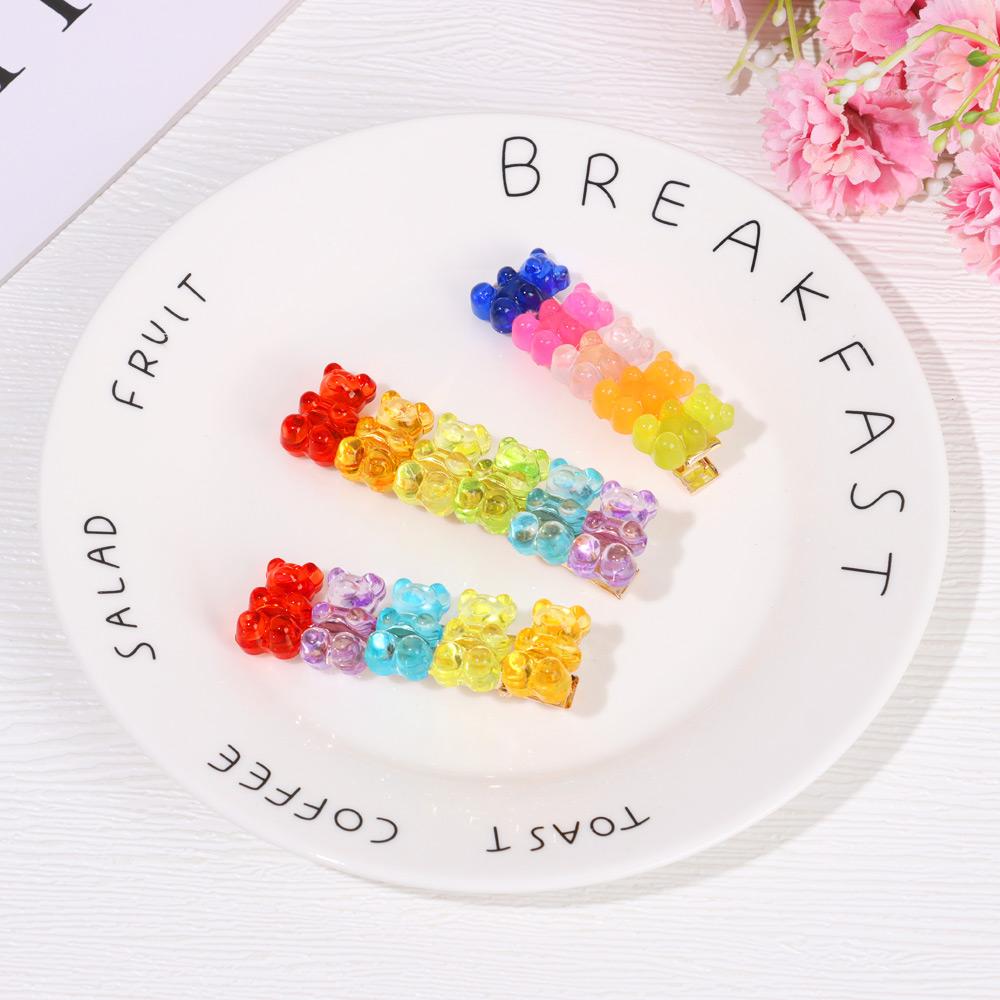 Hair Accessories Girls Women Duckbill Jelly Bear Hairpin Candy Color Barrette Colorful Hair Clip
