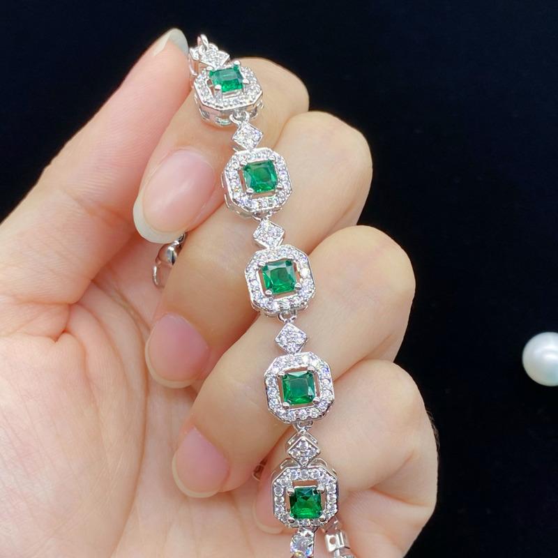 BELLA BOX New Hot Sale Simulation Color Tourmaline Princess Square Full Diamond Bracelet Feminine Fashion Hand Jewelry