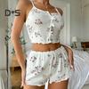 Женский пижамный комплект из 2 предметов с принтом, укороченный топ без рукавов и шорты, комплект одежды для сна, летние комплекты для отдыха в рубчик