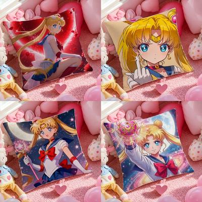 Sailor Moon Chibi Moon Anime Plush Pillow Cover Soft Short Plush Cushion Cover For Sofa Bedroom Home Decor Gift Decoration