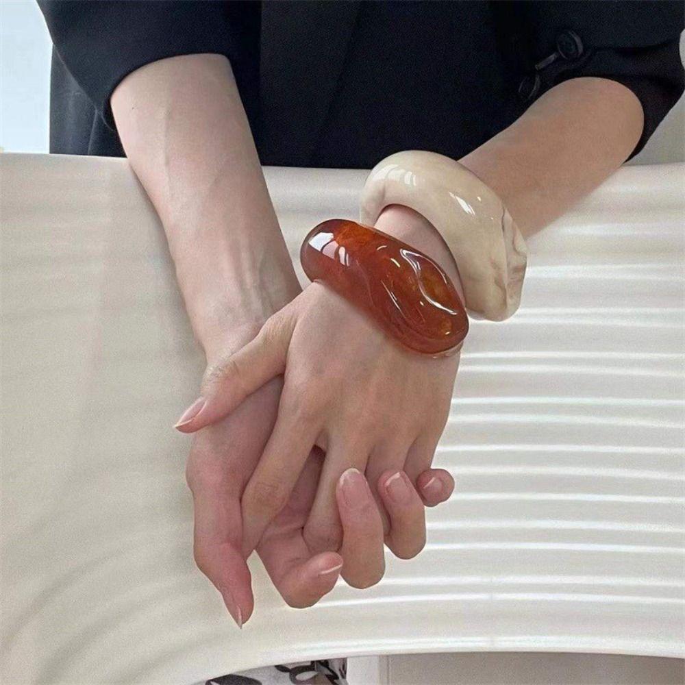Smudging Irregular Wide Bracelet Shiny Retro  Hand Ring Cute Acrylic Open Bangle  Decoration