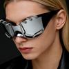 Женские преувеличенные оверсайз однотонные солнцезащитные очки-маска с цепочкой из страз Y2K Ретро Футуристическая мода Серебристые очки для вечеринки