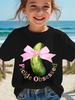 **Pickle Obsessed Kids Tee Cute Pickle Bow Graphic Boys Girls Short Sleeve Family Matching Funny Food Theme Summer Polyester Top**
