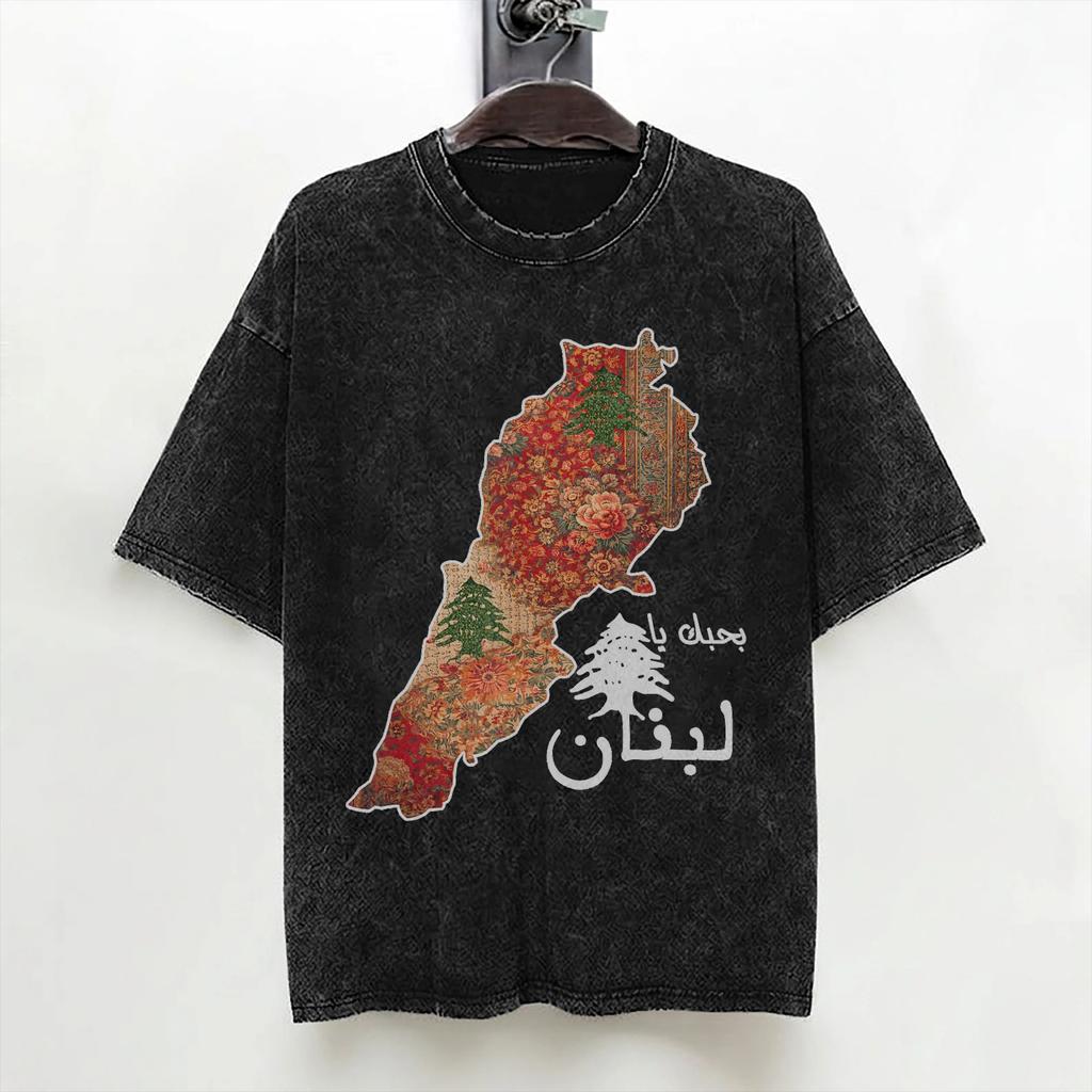 Lebanon Flag Map Beirut Cedar Tree Lebanese T Shirts Washed Cotton TShirts Vintage Men Women Streetwear Graphic Printed Tees