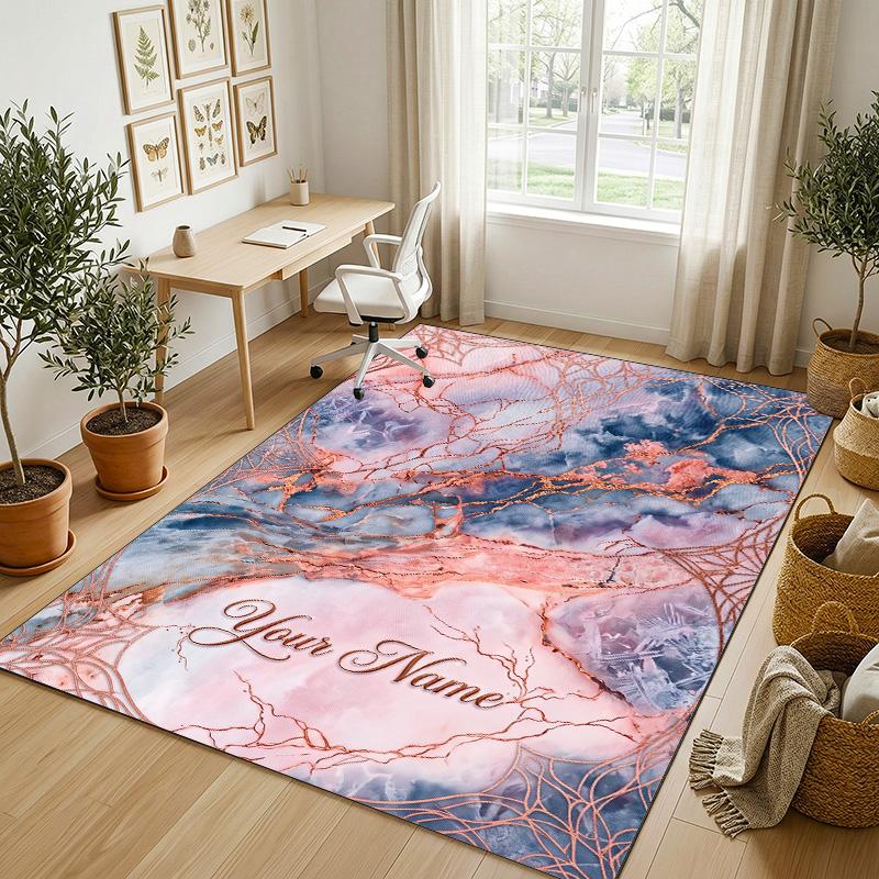 Mandala Theme Soft Crystal Velvet Rug Custom Name & Text Print Non Slip Floor Rug for Bedroom Living Room