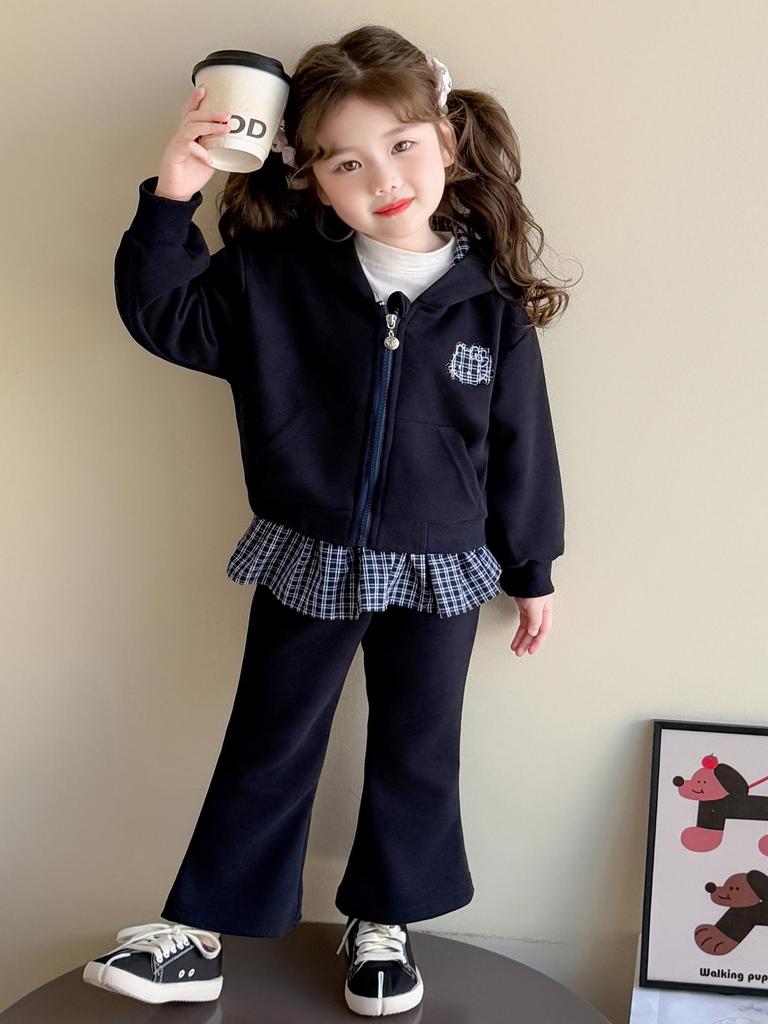 Autumn 2025 Girls' Fashionable Hooded Sweatshirt & Pants Set