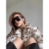 Fur Winter Leopard Print Fur Jacket Women's Mink Fleece Fur Jacket Femininity Long Furry Coat