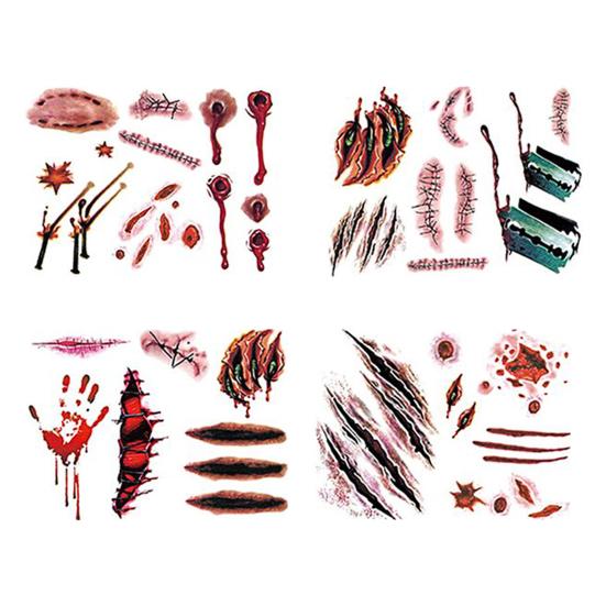 20Pcs Tattoo Stickers Realistic Fake Blood Scars Cuts Injuries Halloween Zombie Makeup Tattoo Sticker Waterproof Temporary Scar Wound Prank Props