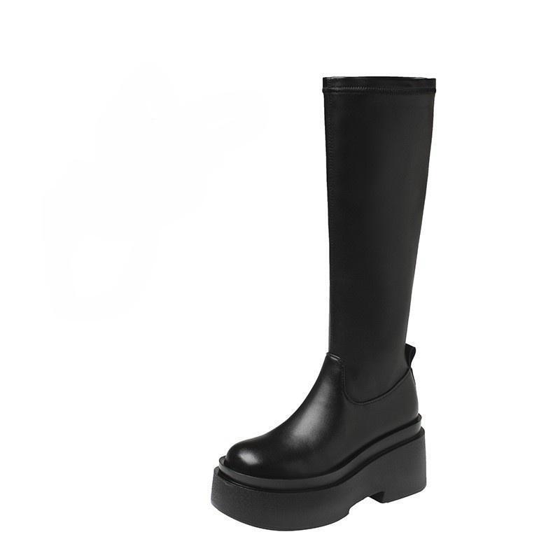 2024 новые завышенные сапоги на толстой подошве, эластичные тонкие сапоги, но высокие сапоги-рыцари, сапоги Spice Girls на высоком каблуке