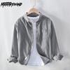 Осенние мужские повседневные рубашки Корейский простой стиль Мужская одежда Повседневная рубашка с отложным воротником, длинным рукавом, на пуговицах и с карманом