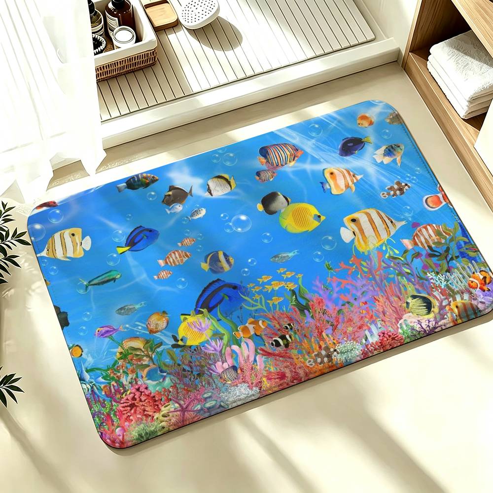 ART Frutiger Aero Aqua Nostalgia Shower Room Absorbent Small Floor Mat Soft Comfortable Decorative Foot Mat