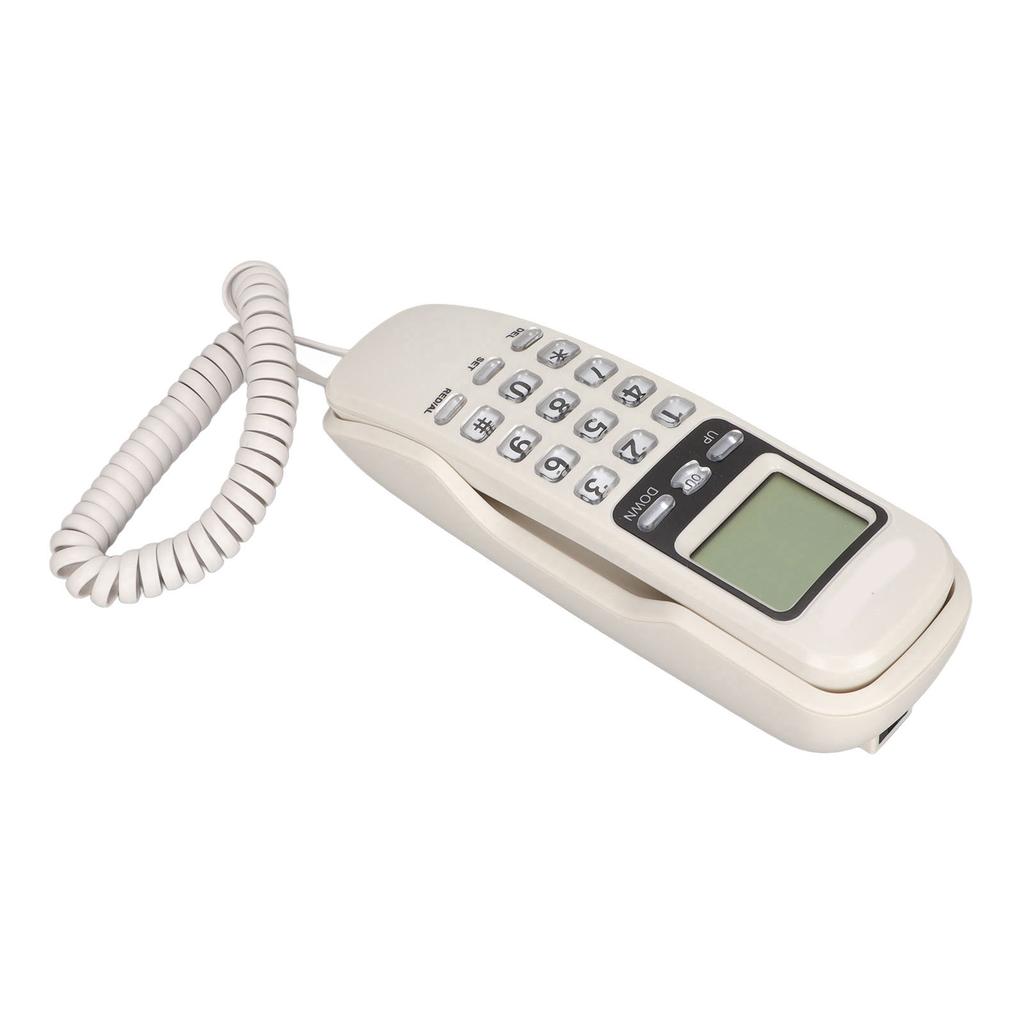 Corded Phone Redialing LCD Display Small Wired Landline Telephone for Home Office Blanc