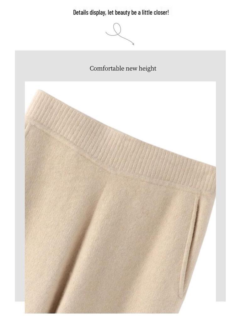 Женские шерстяные вязаные широкие кашемировые брюки Ordos City с карманами