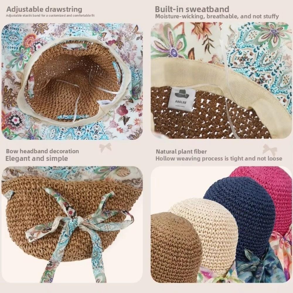 Foldable Large Brim Straw Hat Large Brim Sunshade Hat Ethnic Style Beach Hat  Beach