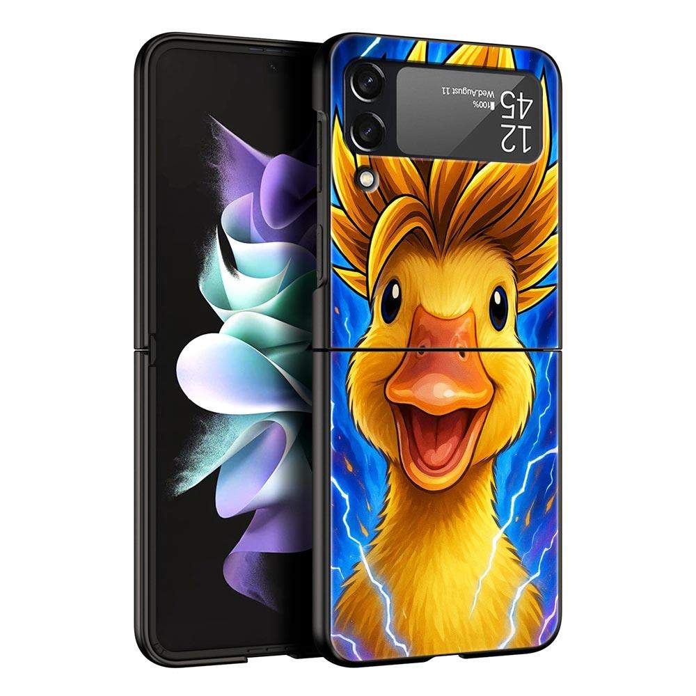 Мультяшная утка Жесткий ПК чехол для телефона для Samsung Galaxy Z Flip 7 6 5 4 Черная крышка для Galaxy Z Flip 3 Складной корпус Fundas Capa Сумка