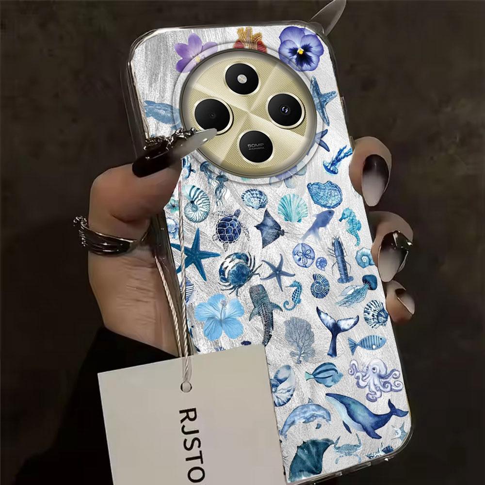 Чехол для телефона с текстурой морского животного, цветка и пера для Xiaomi Redmi Note 14 13 12 11 11S 10 9 Pro 9C 13C 14C A3 A4 A3X 9C A1